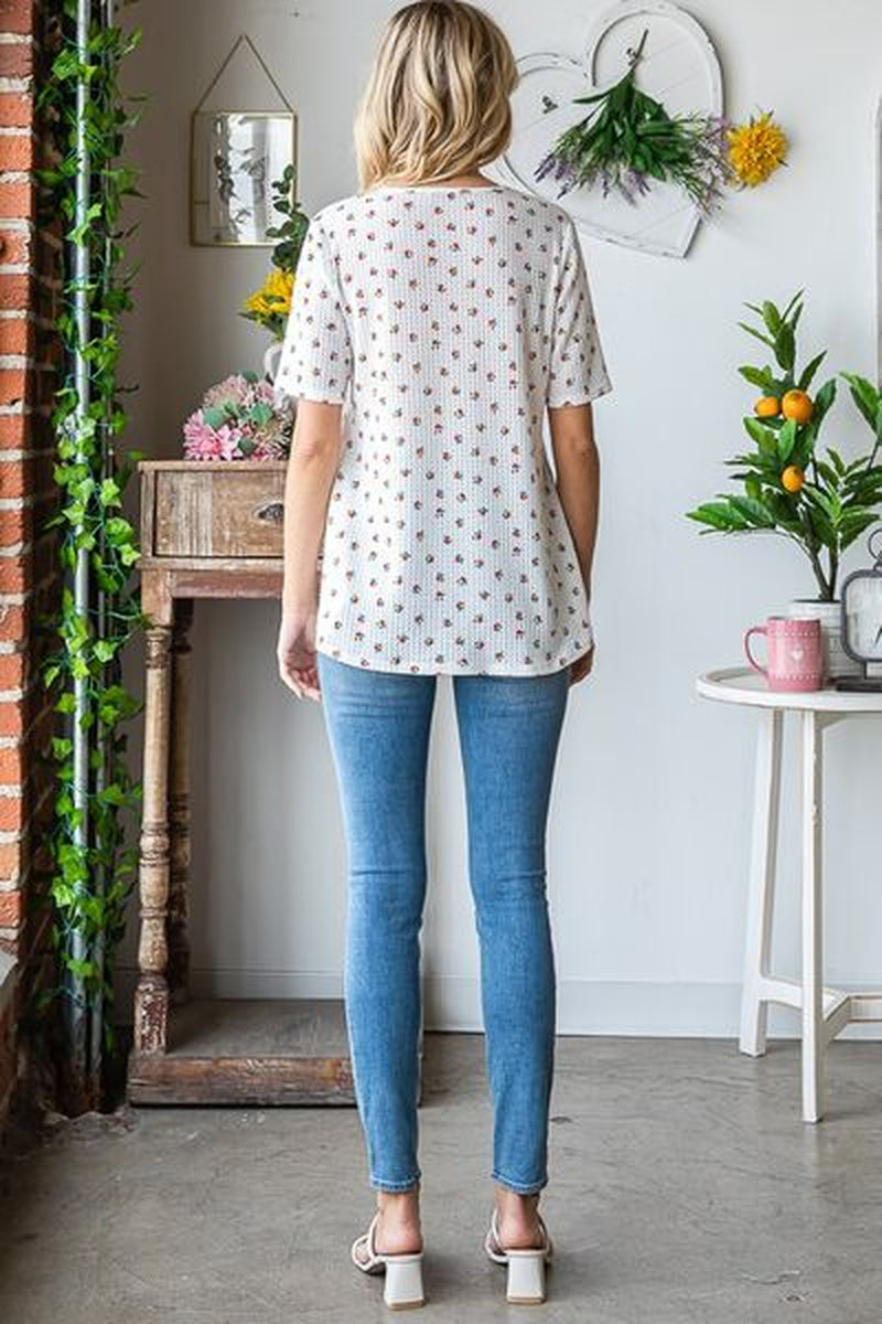 Heimish Full Size Crisscross Ditsy Floral Babydoll Top plus Size