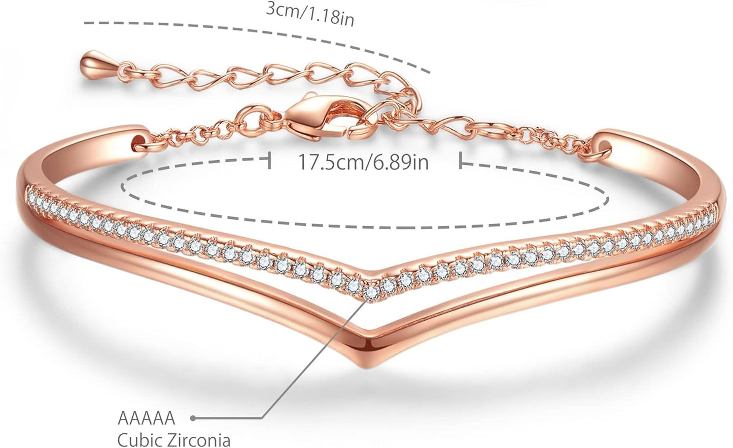 Minimalistic Bracelets for Women White/Rose Gold Plated Charm Silver Tone Bracelet 5A Cubic Zirconia Jewelry Christmas Birthday Valentine Mother'S Day Gifts for Mom Women Wife Her