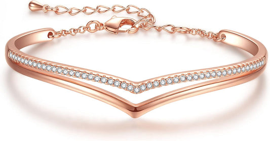 Minimalistic Bracelets for Women White/Rose Gold Plated Charm Silver Tone Bracelet 5A Cubic Zirconia Jewelry Christmas Birthday Valentine Mother'S Day Gifts for Mom Women Wife Her