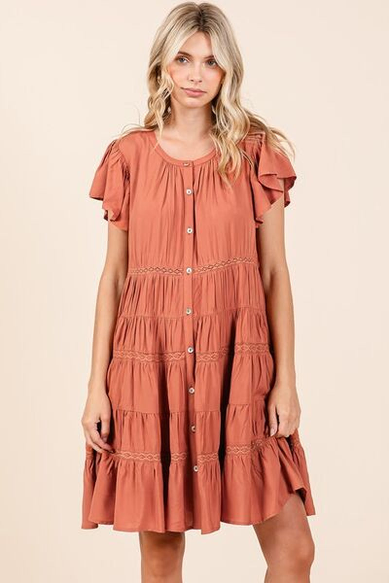 Mittoshop Lace Detail Ruffled Button down Tiered Dress