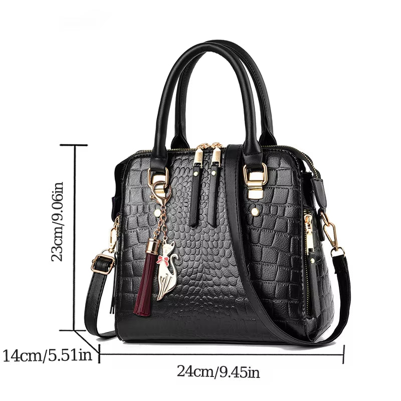 Luxury Crocodile Pattern Handbag Women Winter New PU Leather Tassel Shoulder Bag Brands Design Handle Bag Lady Purse