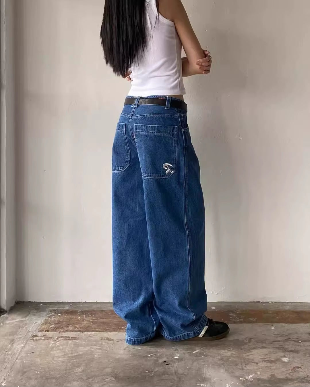 Streetwear Vintage Y2K Jeans Women Striaight Pocket Harajuku Casual Pantalon Female Embroidery Denim Trousers Korean Couple Pant